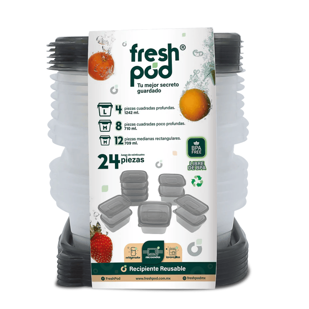 Juego 12 prácticos contenedores para alimentos Freshpod. - Image 3