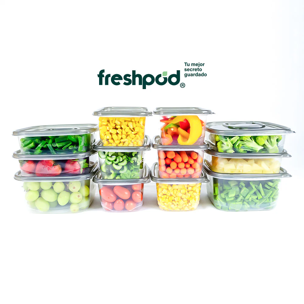 Juego 12 prácticos contenedores para alimentos Freshpod.