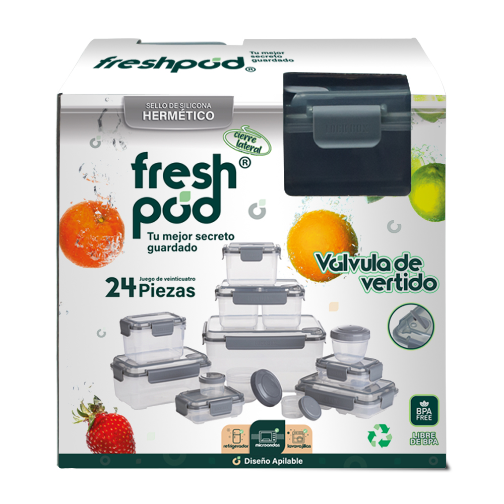 Juego 12 contenedores apilables para alimentos Freshpod